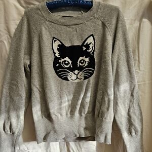 Graphic Cat Crewneck Sweater - Gray